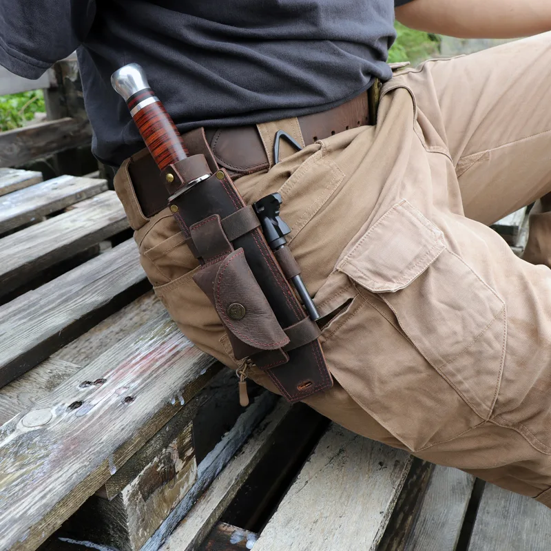Bushcraft Knife Fixed - Tourbon Camping Ledermesserscheide Jagd-Mehrzweck-Messertasche mit Feuerstarter-Schlitz