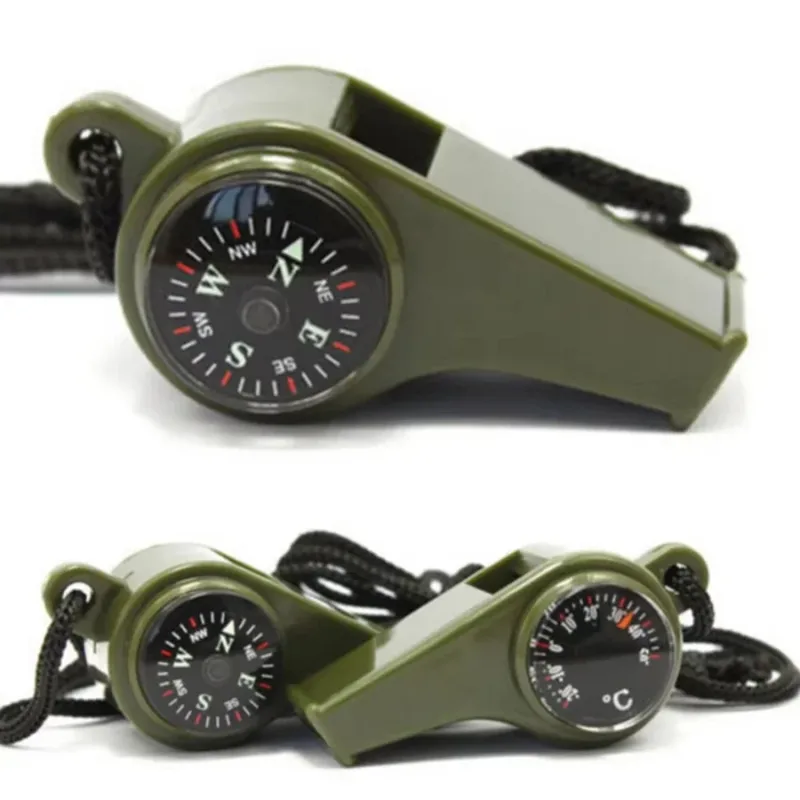 Fire Starting Kit - 3-in-1 Outdoor-Notfallpfeife mit Kompass, Thermometer, Outdoor-Pfeife,