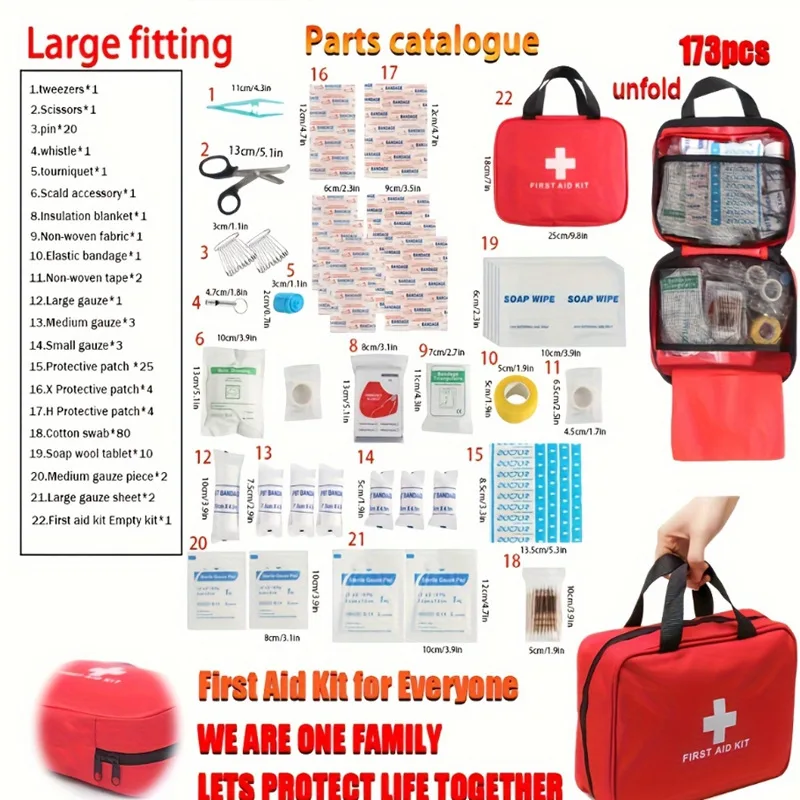 Bivy Bag Emergency - 173-teiliges Erste-Hilfe-Set Komplett-Set Tasche Notfall-Überlebens-Medizintasche für
