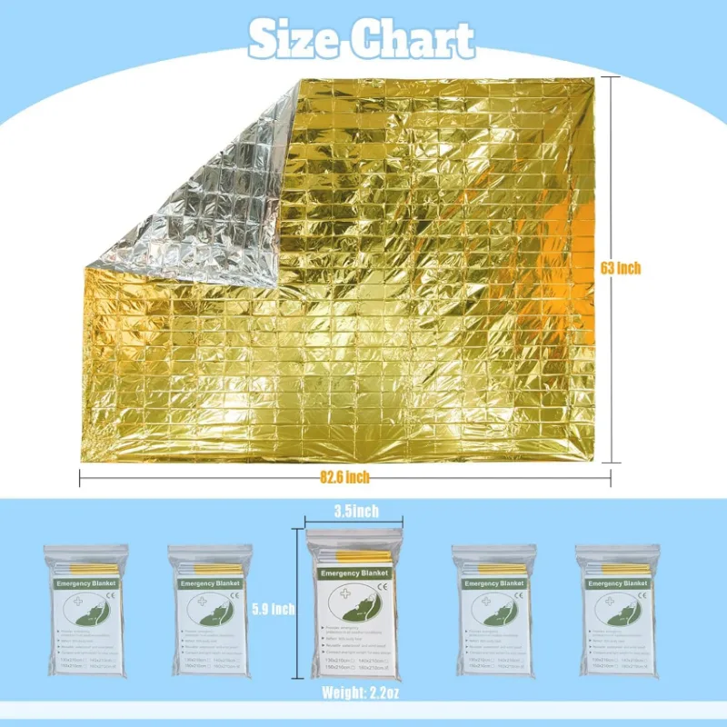 Survival Blanket Reflective - 5 Stück Zweifarbige Silber-Gold Mylar Überlebens-Thermodecken