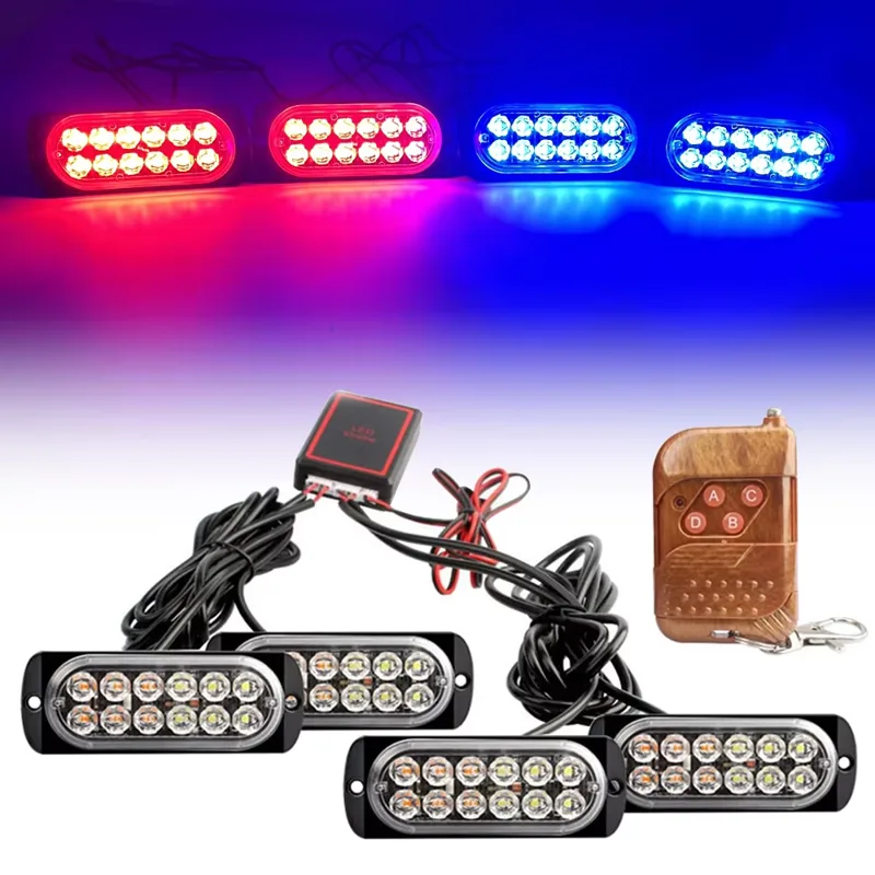 Sos Light Strobe - 4x12 LED Fernbedienbare Auto-Blitzleuchte LKW-Warnleuchte Notfall-Stroboskoplampe