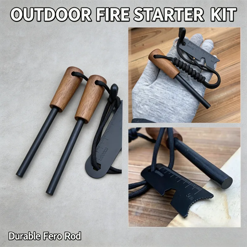 Magnesium Fire Starter - 2-in-1 Bushcraft Magnesium-Feuerstarter-Set, Solider Feuersteinstab mit