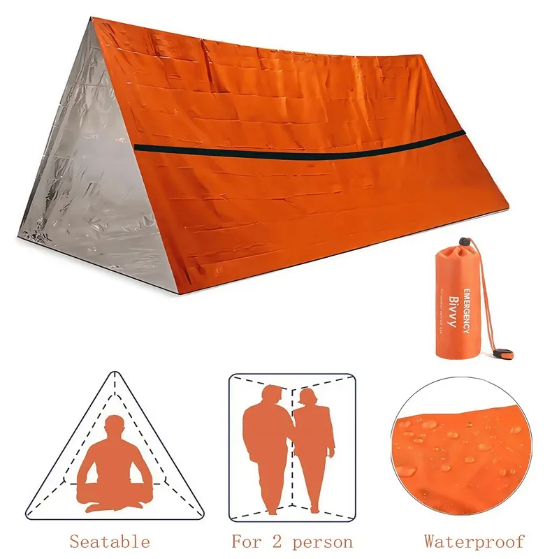 Emergency Mylar Tent - 2-Personen Notfall-Überlebenszelt Wasserdichtes Mylar-Biwakzelt Thermischer Schlafsack