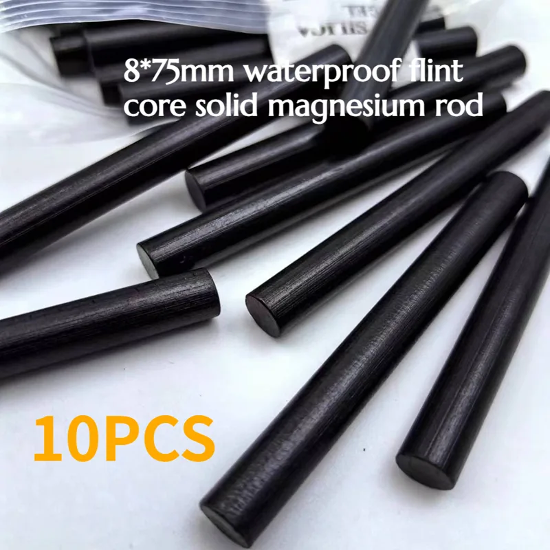 Magnesium Fire Starter - 10 Stück 8*75mm Wasserdichter Feuerstein-Kern, Fester