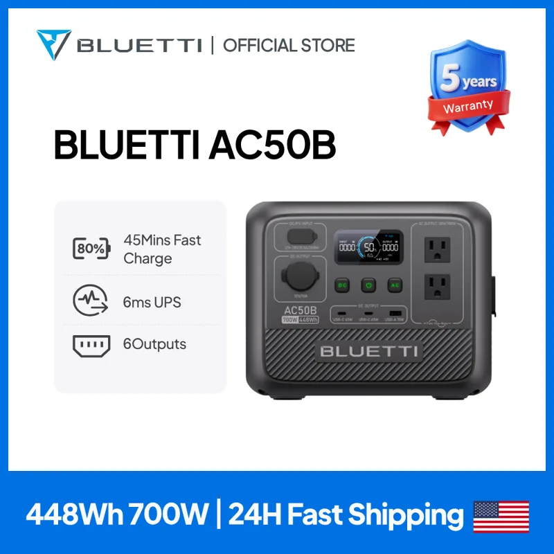 Solar Emergency Charger - BLUETTI AC50B Tragbare Powerstation 700W 448Wh