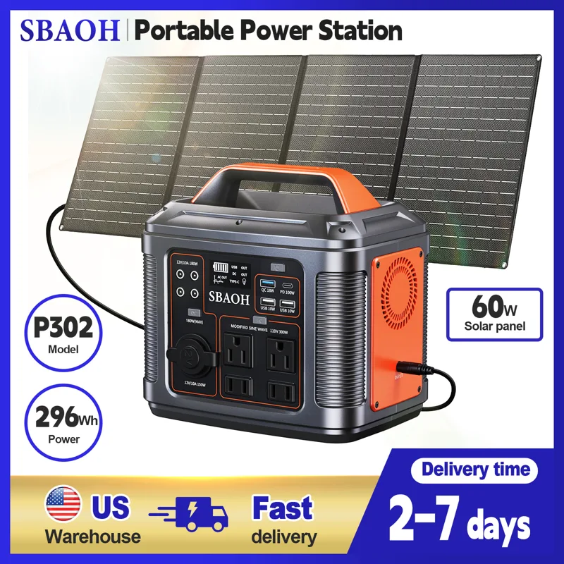 Solar Emergency Charger - 300W Tragbare Powerstation, 296Wh 80000mAh Camping-Solargenerator,
